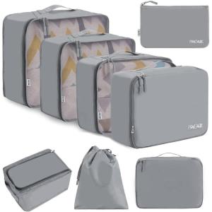imageBAGAIL 8 Set Packing Cubes Luggage Packing Organizer Bags for Travel AccessoriesBlack FloralPewter Color