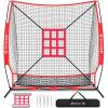 image:imageBAGAIL 7x7 ft Baseball ampamp Softball Practice Net with Bow Frame for Batting Hitting Pitching Portable Baseball Throwing Net with Strike Zone Carry Bag Baseball Training Aid for All LevelsFull Mouth  Red