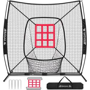 image:imageBAGAIL 7x7 ft Baseball ampamp Softball Practice Net with Bow Frame for Batting Hitting Pitching Portable Baseball Throwing Net with Strike Zone Carry Bag Baseball Training Aid for All LevelsSock Pocket  Black
