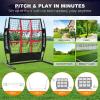imageBAGAIL Baseball and Softball Pitching Net 9 Pocket Pitching Net Portable Pitching Target Net for Backyard with Carry BagBlackRed