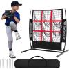 imageBAGAIL Baseball and Softball Pitching Net 9 Pocket Pitching Net Portable Pitching Target Net for Backyard with Carry BagBlackRed