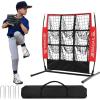 imageBAGAIL Baseball and Softball Pitching Net 9 Pocket Pitching Net Portable Pitching Target Net for Backyard with Carry BagRedBlack