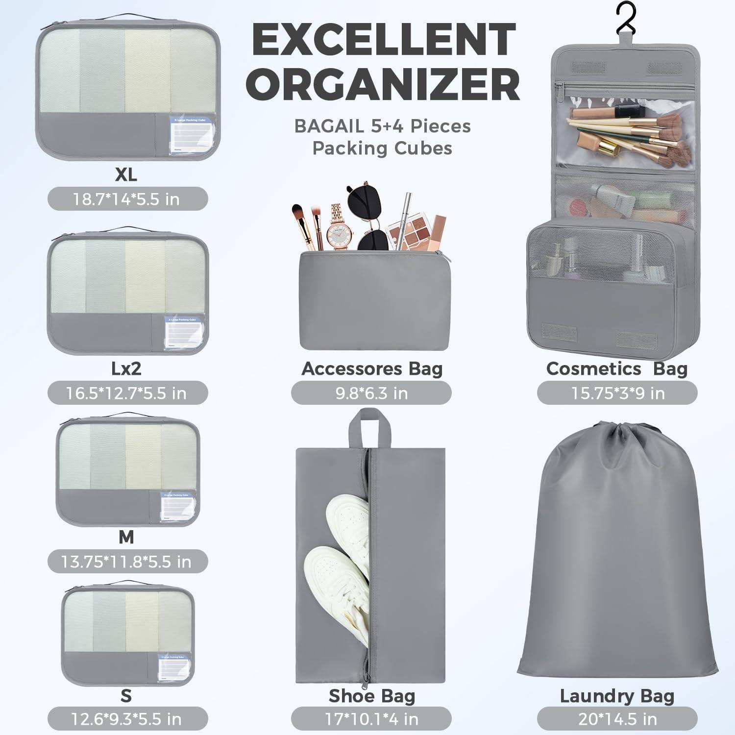 imageBAGAIL 9 Set Packing Cubes Luggage Packing Organizers for Travel AccessoriesPewter Color