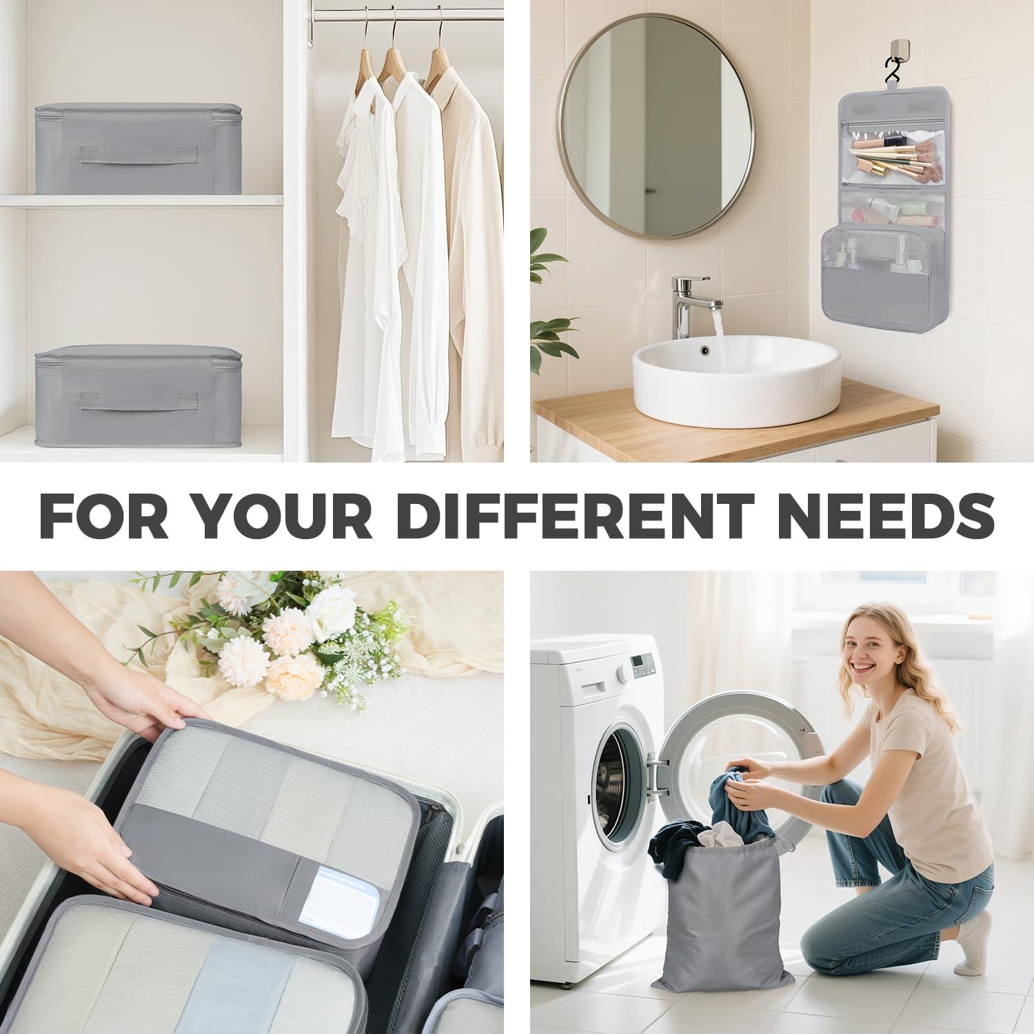 imageBAGAIL 9 Set Packing Cubes Luggage Packing Organizers for Travel AccessoriesPewter Color