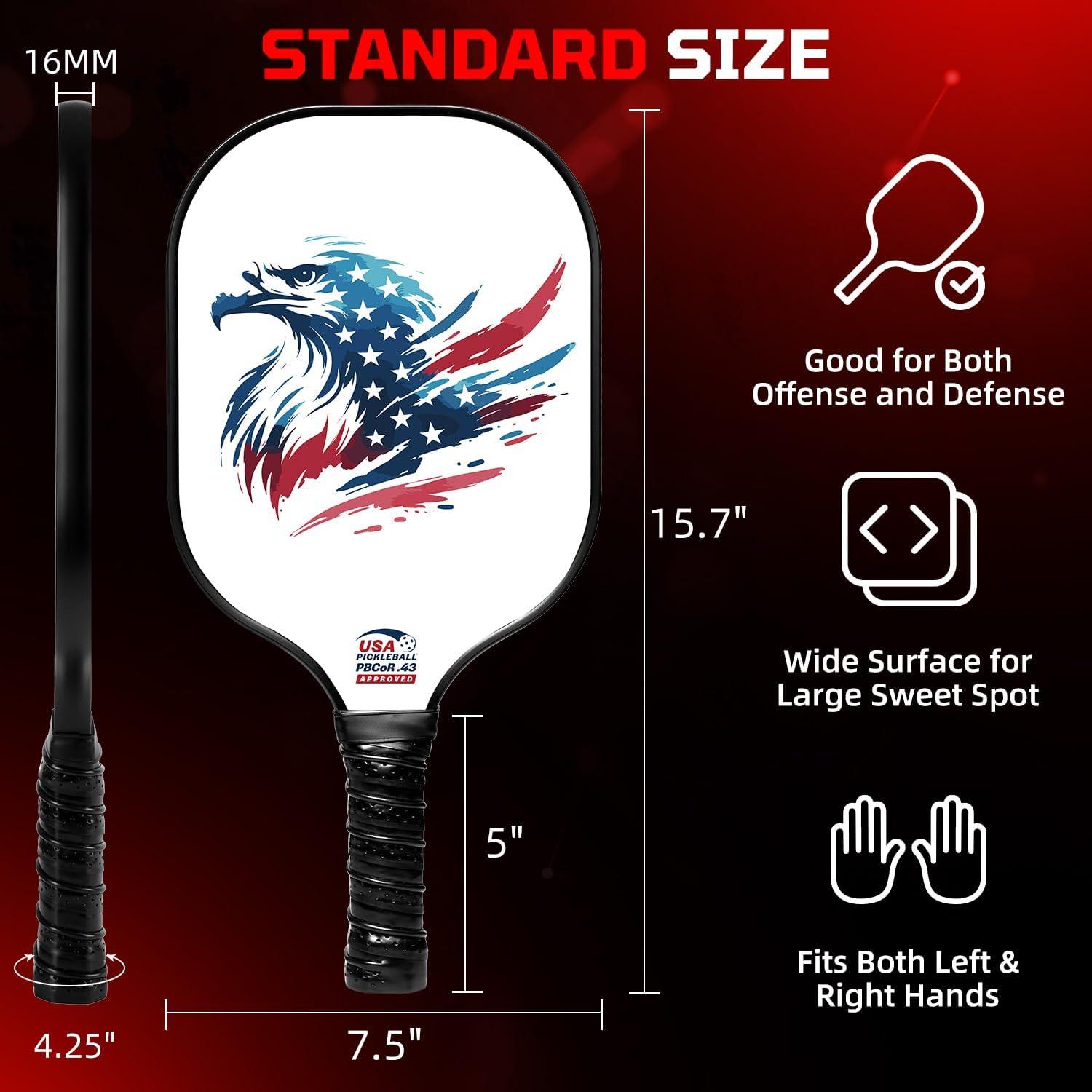 imageBAGAIL Pickleball Paddles USAPA Approved Fiberglass Surface Pickleball Set Lightweight Pickle Ball Rackets with 4 Balls 1 Bag Designed in California for Traction and StabilityEagle