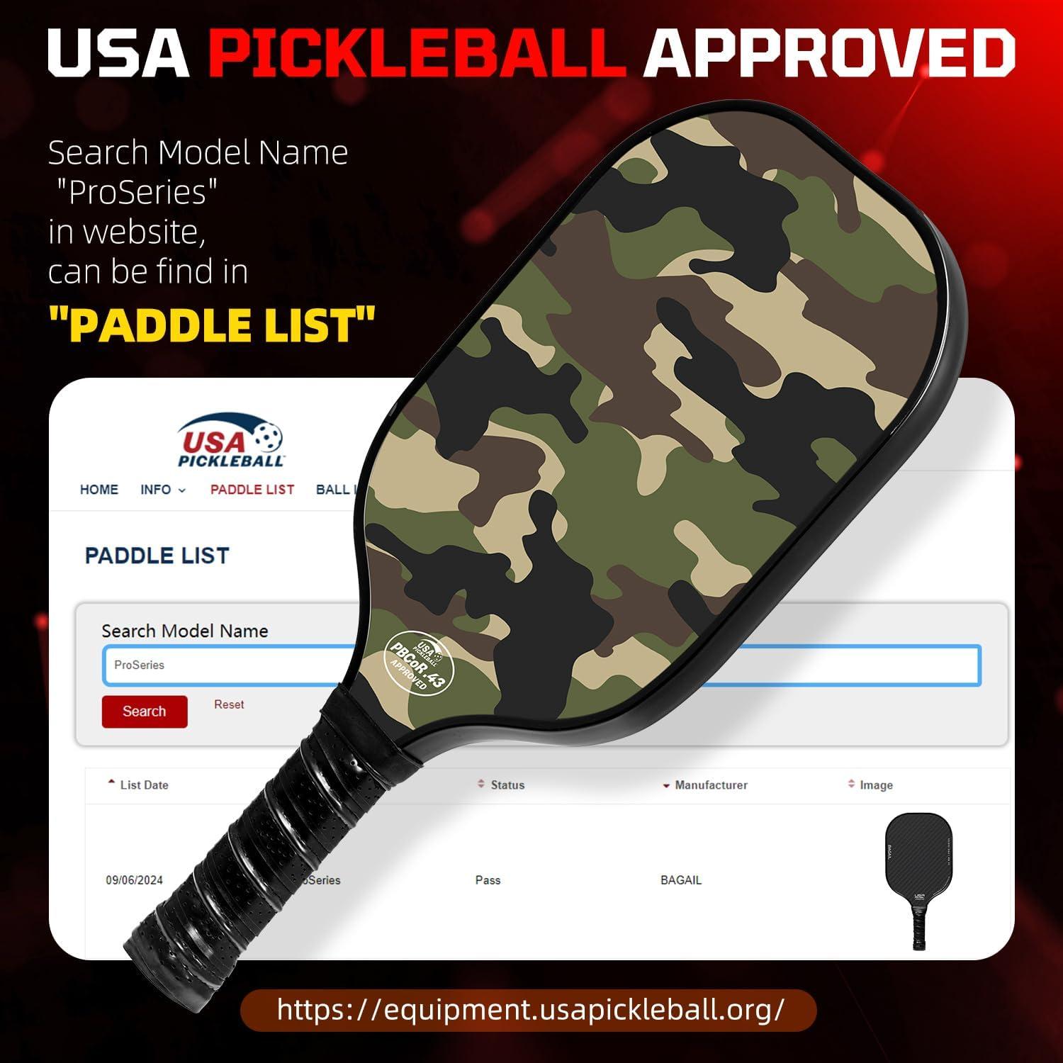 imageBAGAIL Pickleball Paddles USAPA Approved Fiberglass Surface Pickleball Set Lightweight Pickle Ball Rackets with 4 Balls 1 Bag Designed in California for Traction and StabilityCamouflage
