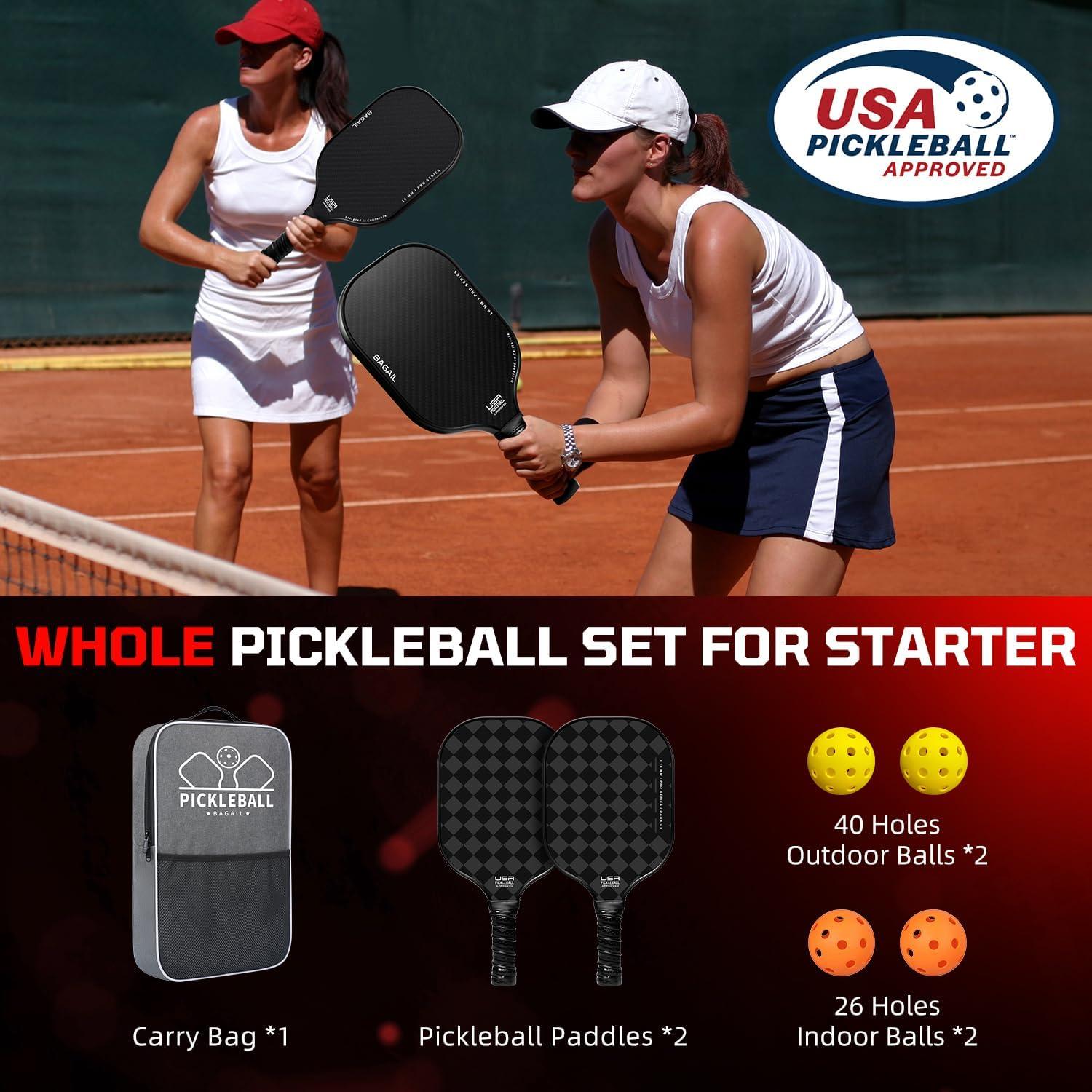 imageBAGAIL Pickleball Paddles USAPA Approved Fiberglass Surface Pickleball Set Lightweight Pickle Ball Rackets with 4 Balls 1 Bag Designed in California for Traction and StabilityChessboard