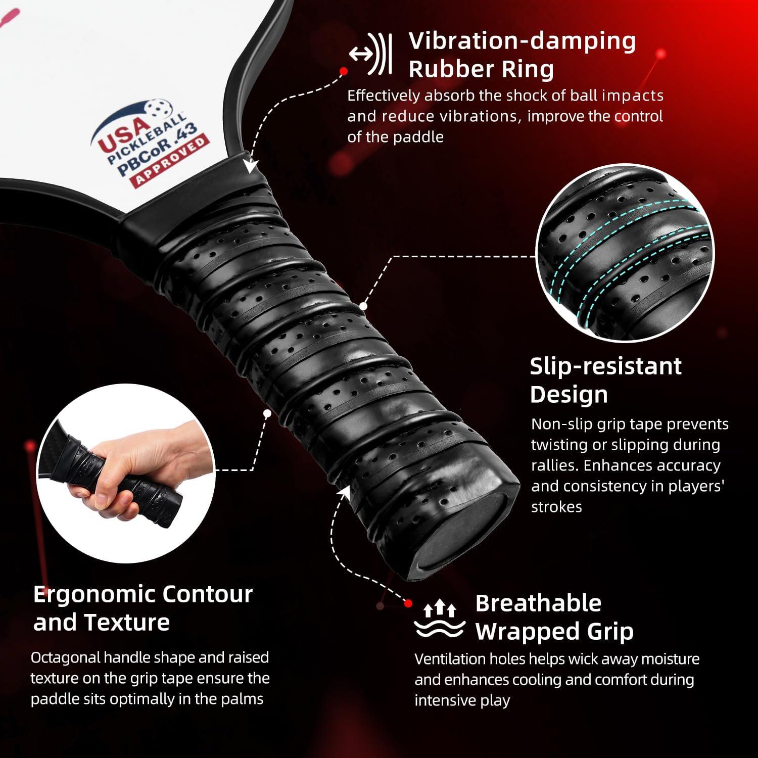 imageBAGAIL Pickleball Paddles USAPA Approved Fiberglass Surface Pickleball Set Lightweight Pickle Ball Rackets with 4 Balls 1 Bag Designed in California for Traction and StabilityEagle