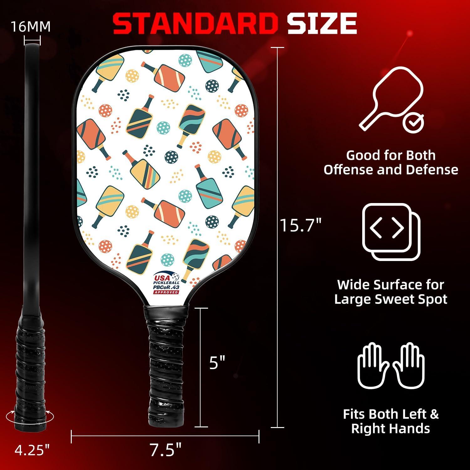 imageBAGAIL Pickleball Paddles USAPA Approved Fiberglass Surface Pickleball Set Lightweight Pickle Ball Rackets with 4 Balls 1 Bag Designed in California for Traction and StabilityRacket