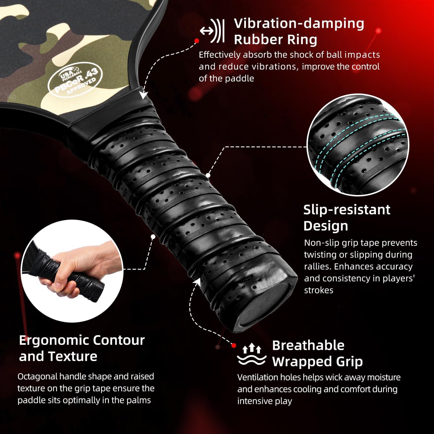 imageBAGAIL Pickleball Paddles USAPA Approved Fiberglass Surface Pickleball Set Lightweight Pickle Ball Rackets with 4 Balls 1 Bag Designed in California for Traction and StabilityCamouflage