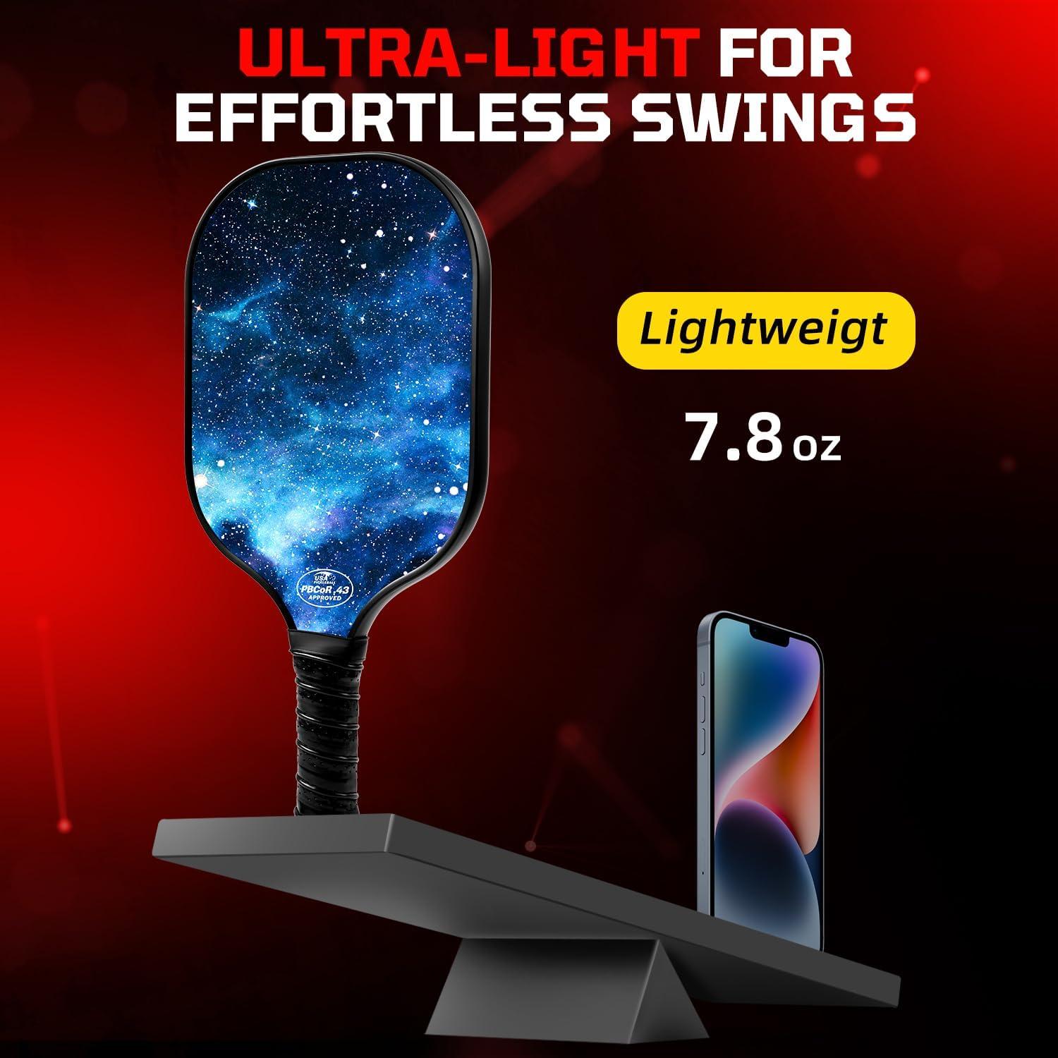 imageBAGAIL Pickleball Paddles USAPA Approved Fiberglass Surface Pickleball Set Lightweight Pickle Ball Rackets with 4 Balls 1 Bag Designed in California for Traction and StabilitySky