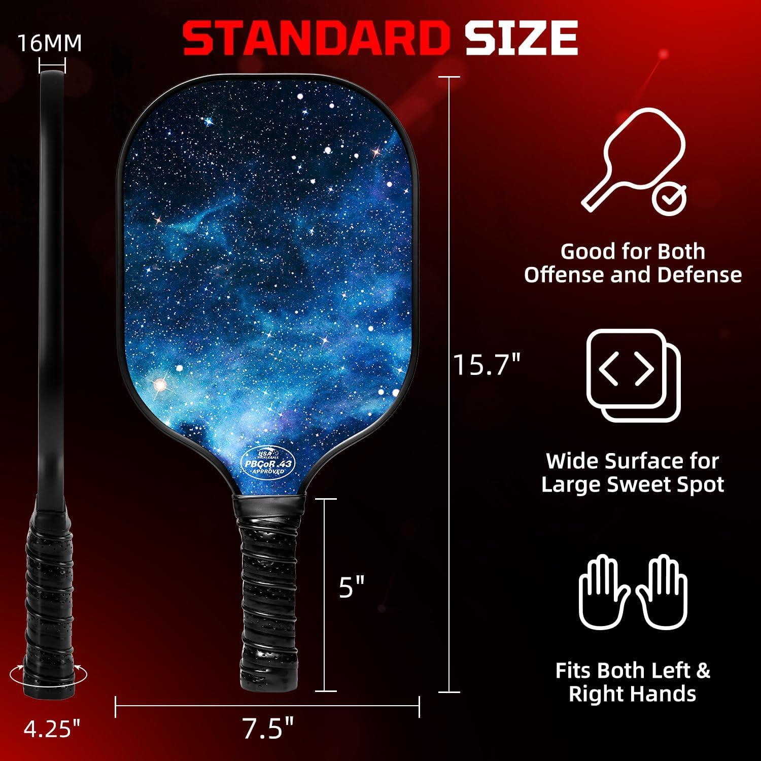 imageBAGAIL Pickleball Paddles USAPA Approved Fiberglass Surface Pickleball Set Lightweight Pickle Ball Rackets with 4 Balls 1 Bag Designed in California for Traction and StabilitySky