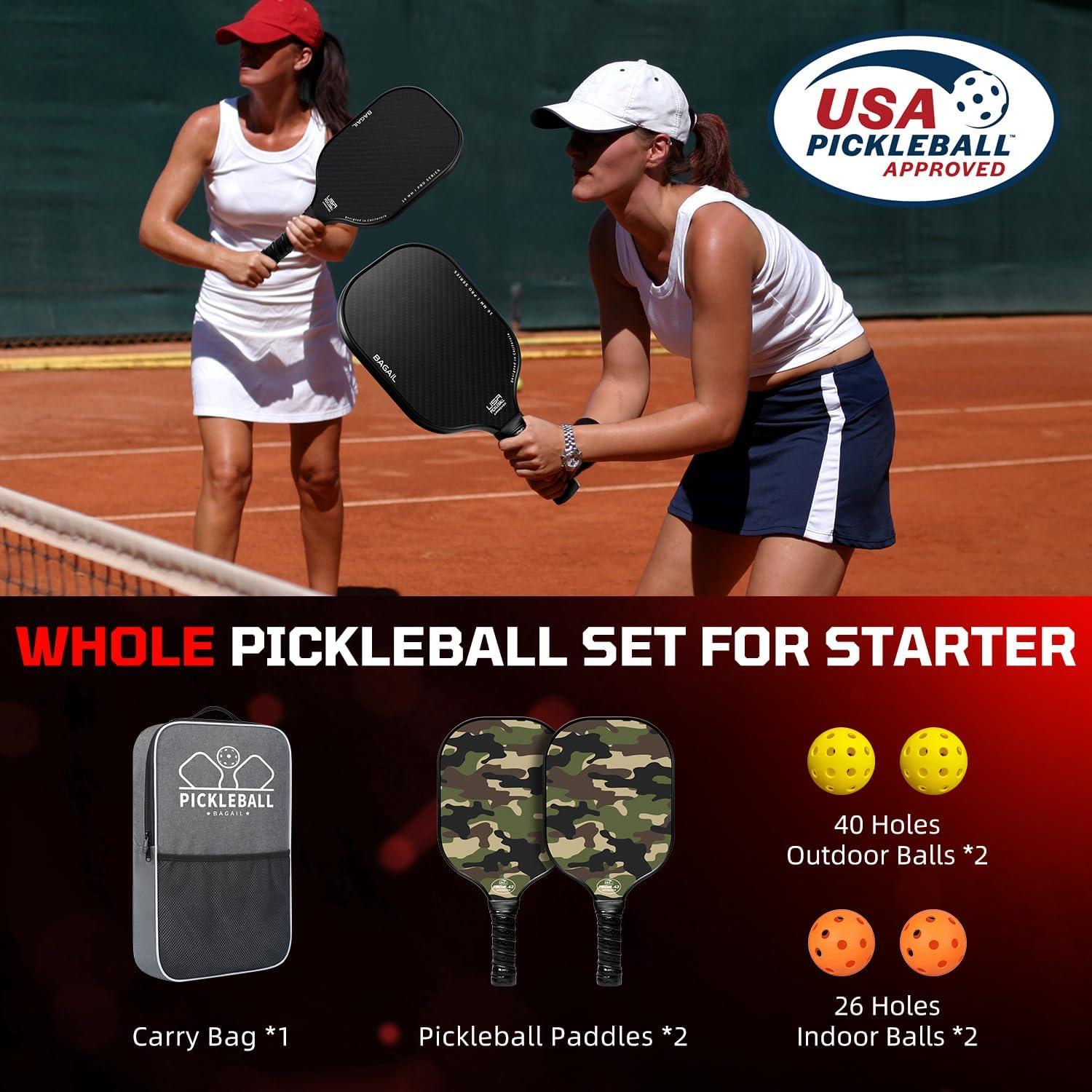 imageBAGAIL Pickleball Paddles USAPA Approved Fiberglass Surface Pickleball Set Lightweight Pickle Ball Rackets with 4 Balls 1 Bag Designed in California for Traction and StabilityCamouflage