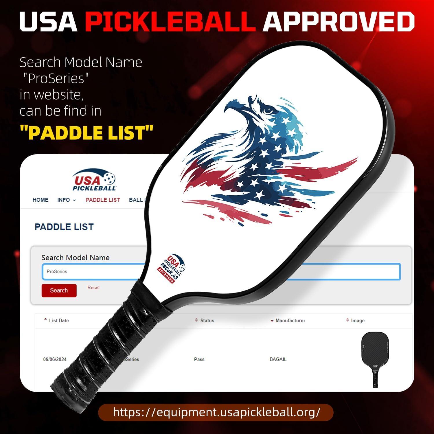 imageBAGAIL Pickleball Paddles USAPA Approved Fiberglass Surface Pickleball Set Lightweight Pickle Ball Rackets with 4 Balls 1 Bag Designed in California for Traction and StabilityEagle