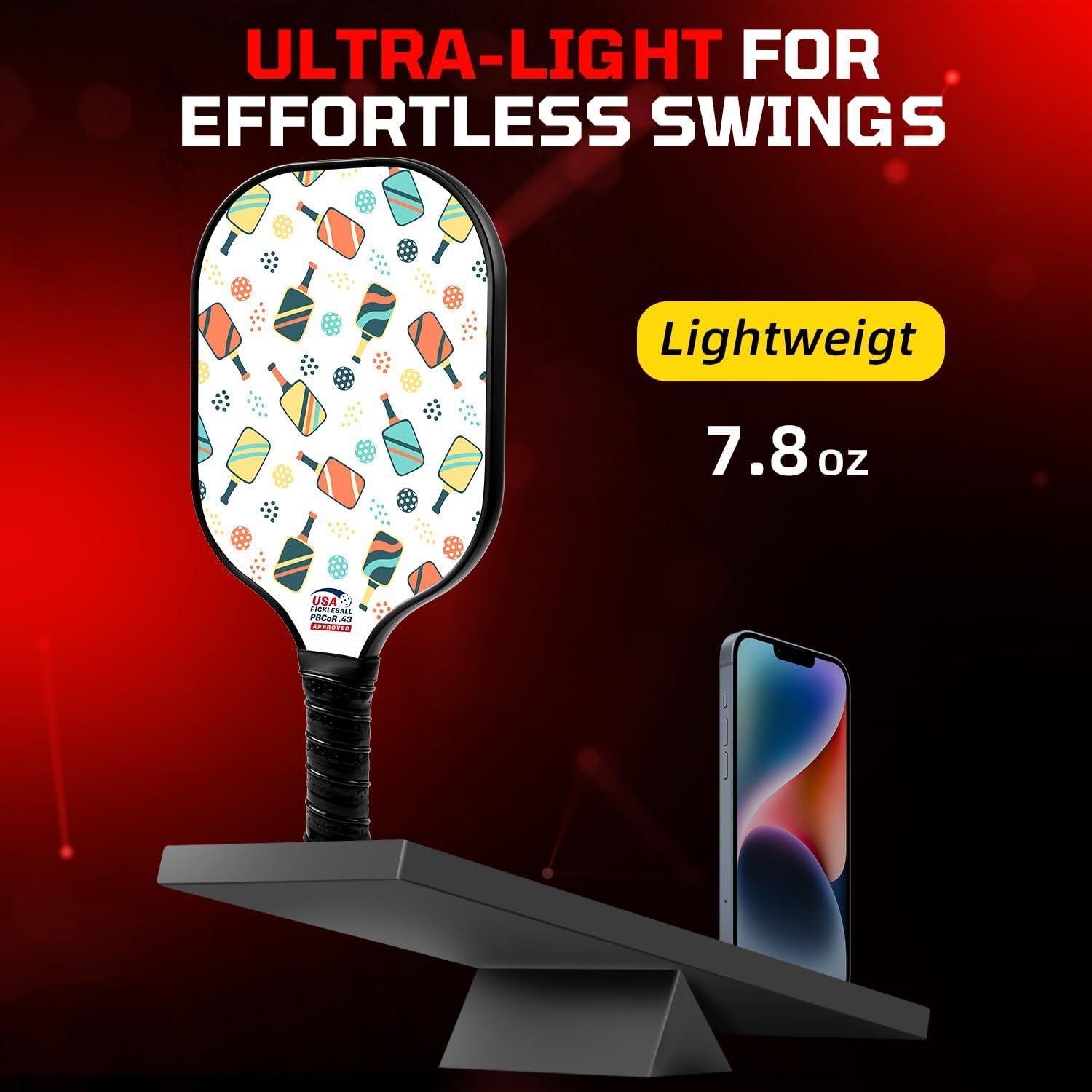 imageBAGAIL Pickleball Paddles USAPA Approved Fiberglass Surface Pickleball Set Lightweight Pickle Ball Rackets with 4 Balls 1 Bag Designed in California for Traction and StabilityRacket