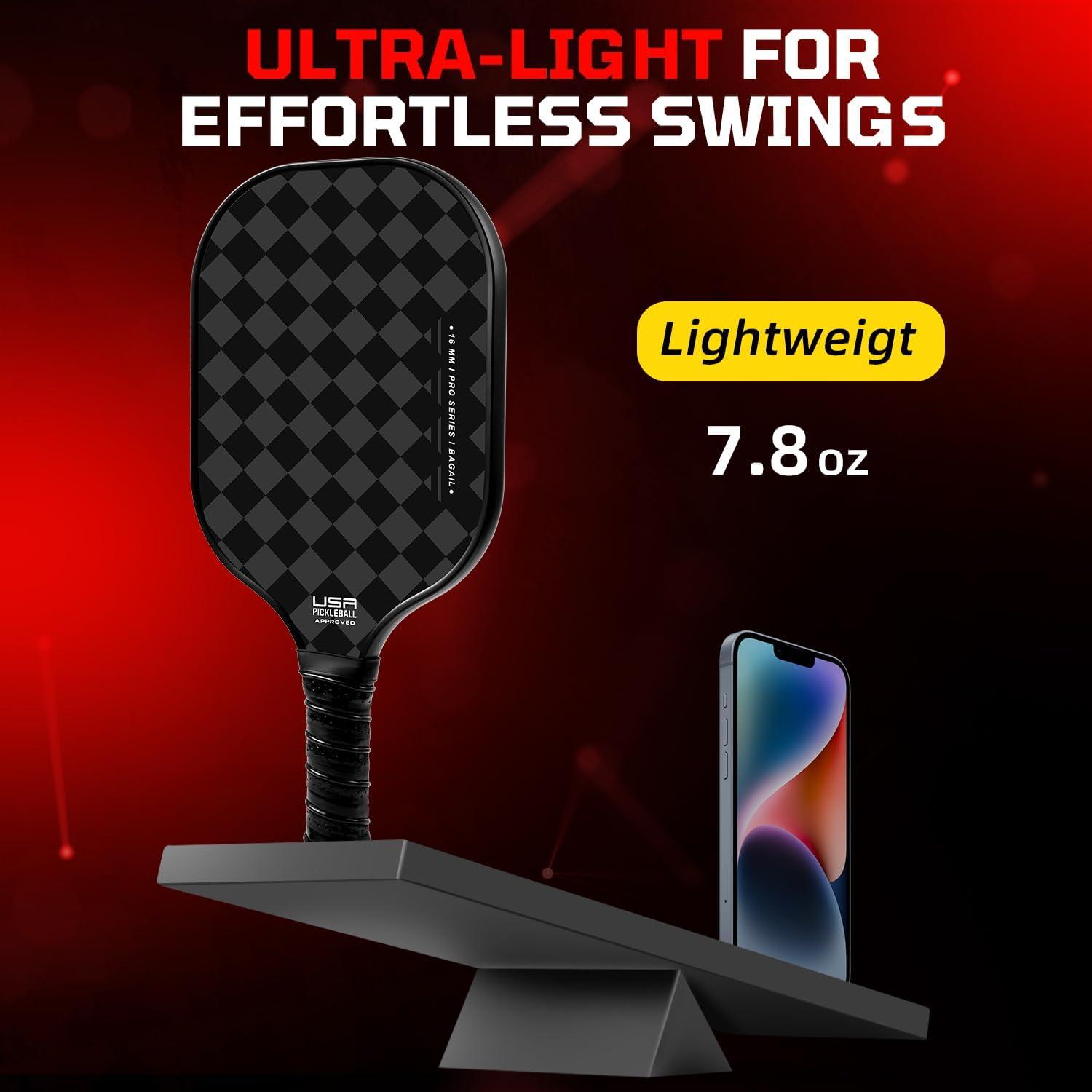 imageBAGAIL Pickleball Paddles USAPA Approved Fiberglass Surface Pickleball Set Lightweight Pickle Ball Rackets with 4 Balls 1 Bag Designed in California for Traction and StabilityChessboard