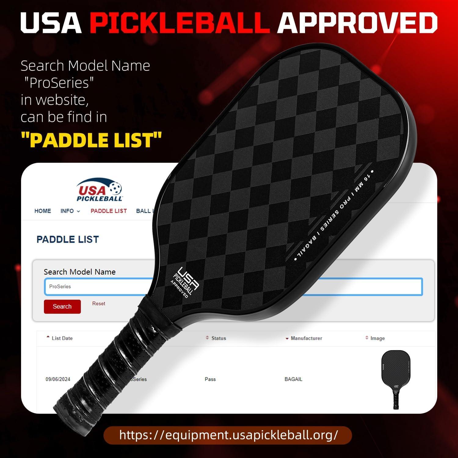 imageBAGAIL Pickleball Paddles USAPA Approved Fiberglass Surface Pickleball Set Lightweight Pickle Ball Rackets with 4 Balls 1 Bag Designed in California for Traction and StabilityChessboard