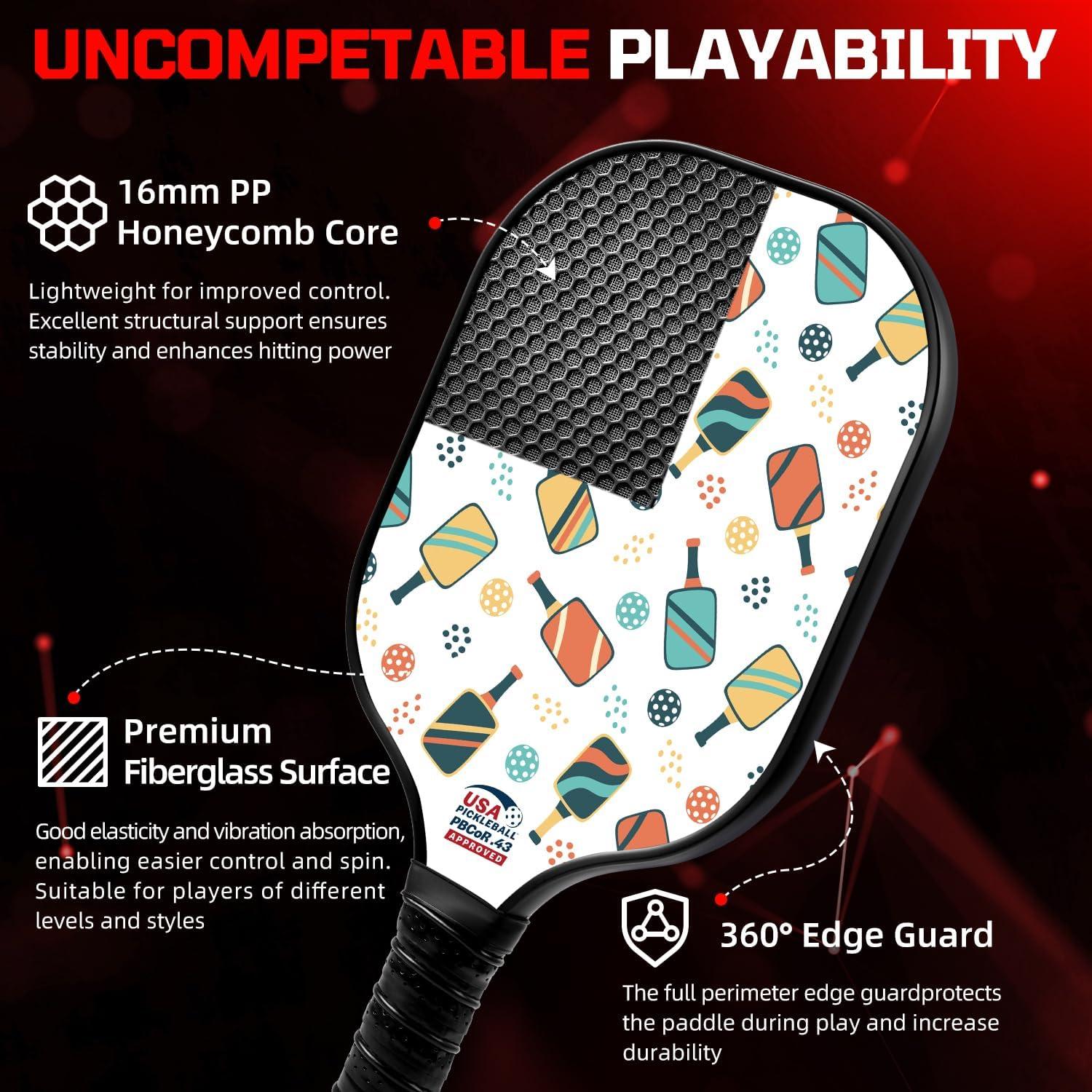 imageBAGAIL Pickleball Paddles USAPA Approved Fiberglass Surface Pickleball Set Lightweight Pickle Ball Rackets with 4 Balls 1 Bag Designed in California for Traction and StabilityRacket