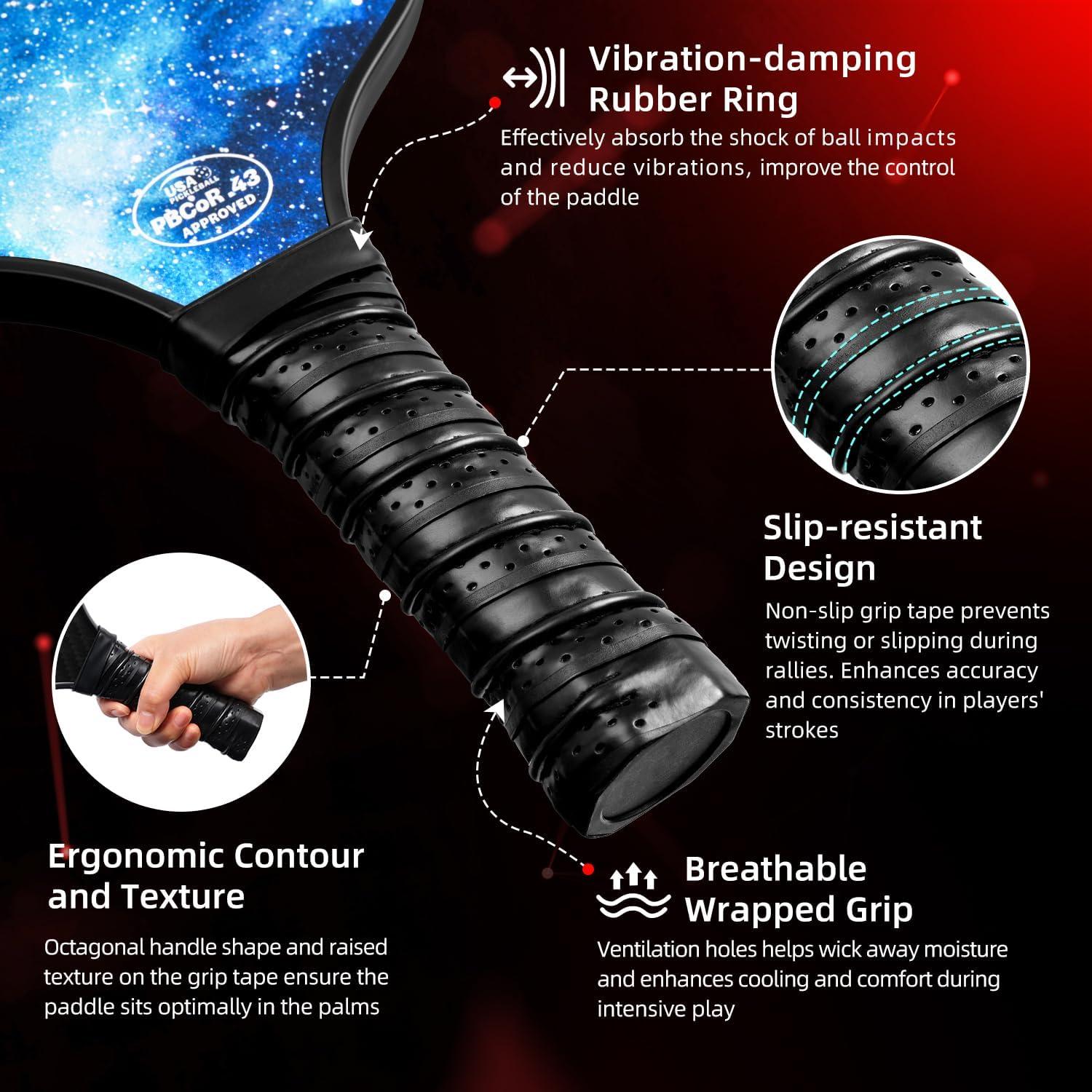 imageBAGAIL Pickleball Paddles USAPA Approved Fiberglass Surface Pickleball Set Lightweight Pickle Ball Rackets with 4 Balls 1 Bag Designed in California for Traction and StabilitySky