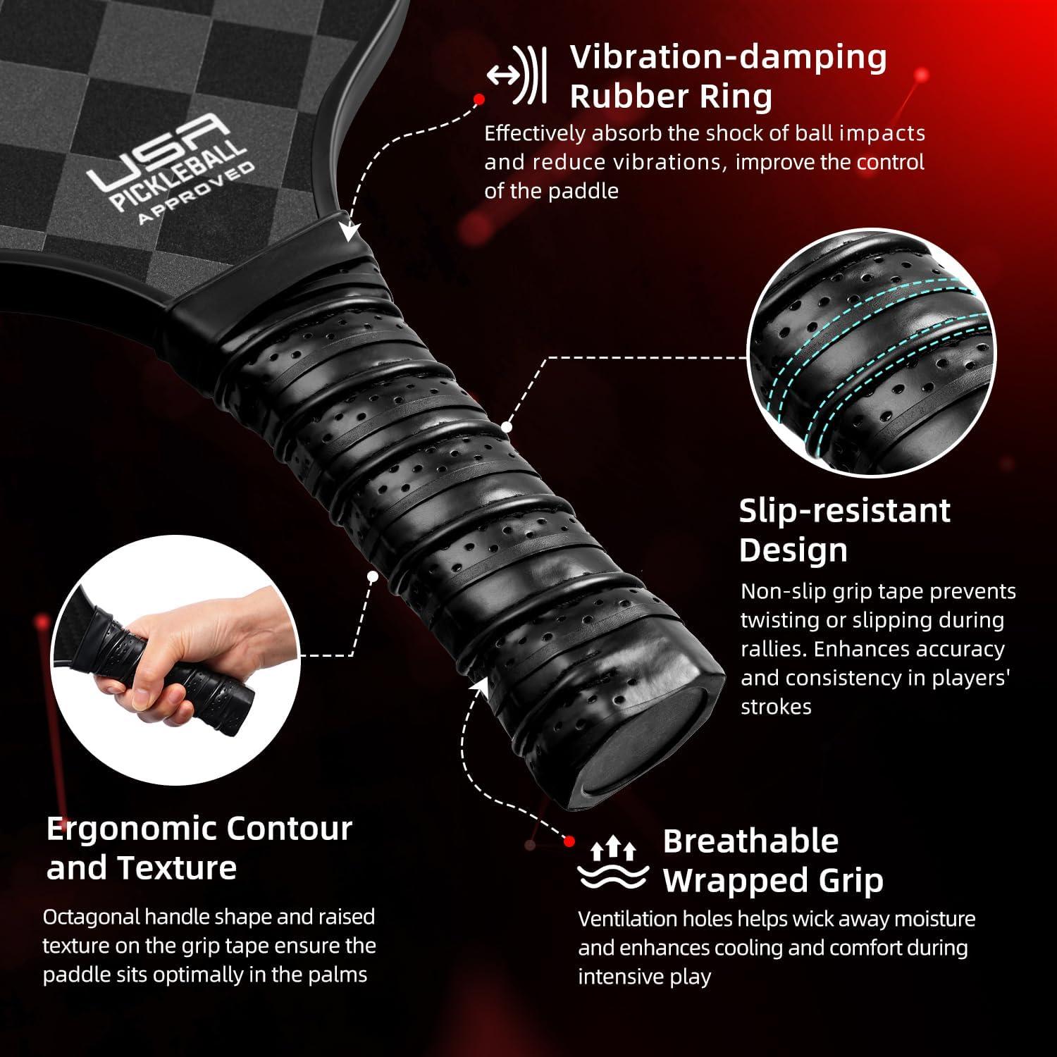 imageBAGAIL Pickleball Paddles USAPA Approved Fiberglass Surface Pickleball Set Lightweight Pickle Ball Rackets with 4 Balls 1 Bag Designed in California for Traction and StabilityChessboard