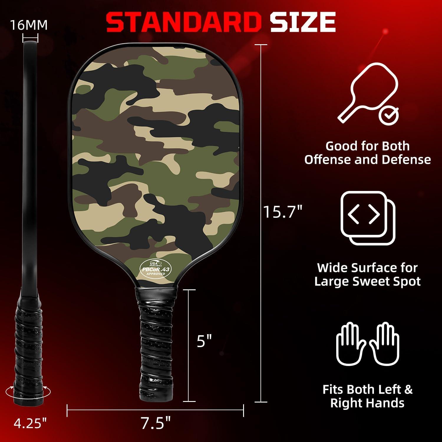 imageBAGAIL Pickleball Paddles USAPA Approved Fiberglass Surface Pickleball Set Lightweight Pickle Ball Rackets with 4 Balls 1 Bag Designed in California for Traction and StabilityCamouflage