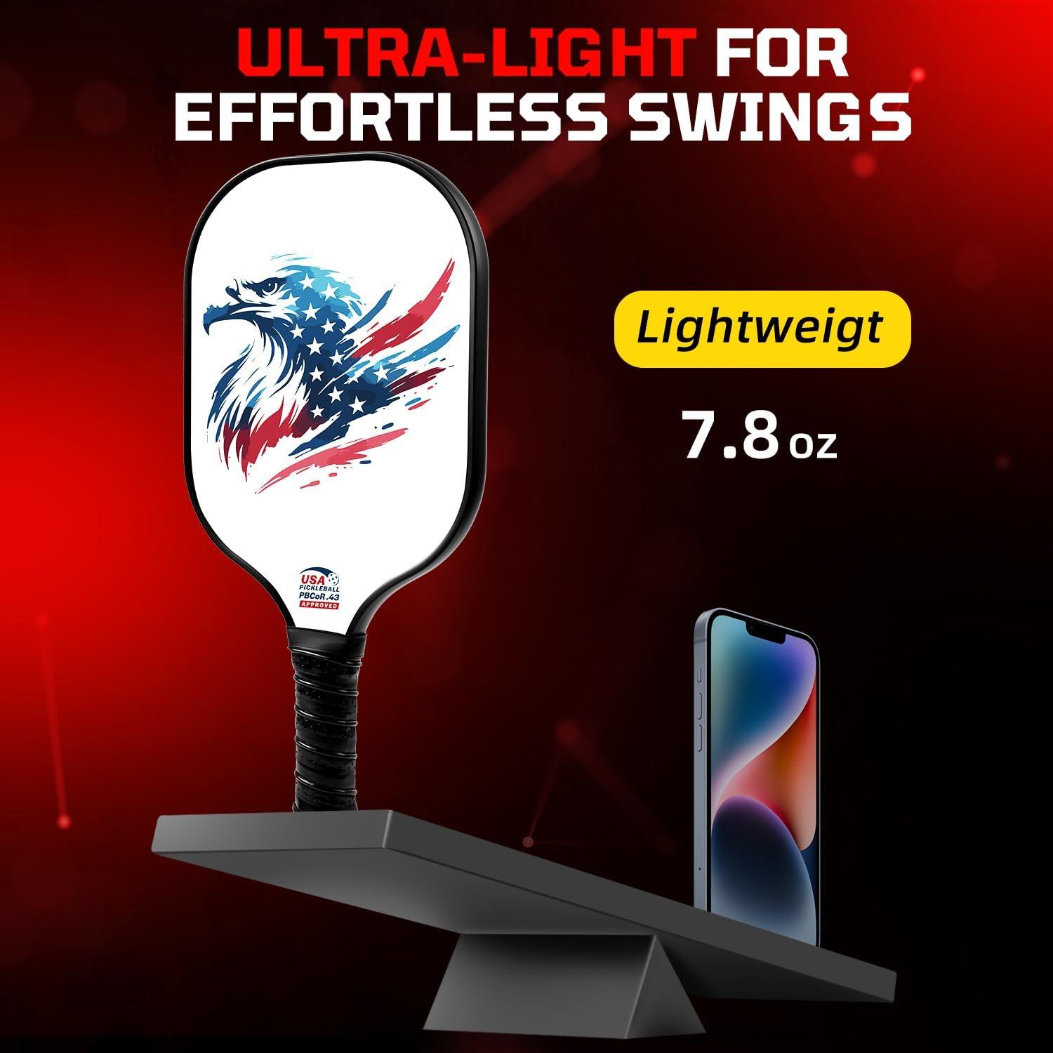 imageBAGAIL Pickleball Paddles USAPA Approved Fiberglass Surface Pickleball Set Lightweight Pickle Ball Rackets with 4 Balls 1 Bag Designed in California for Traction and StabilityEagle