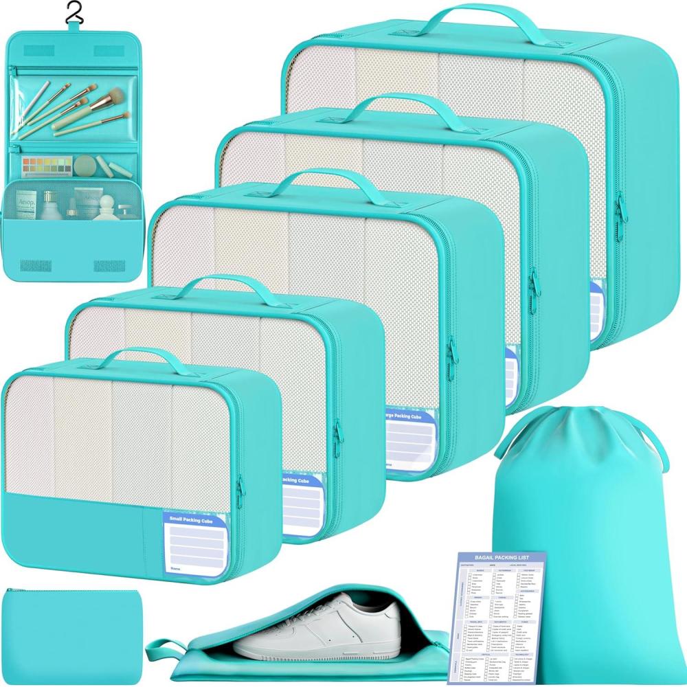 imageBAGAIL 9 Set Packing Cubes Luggage Packing Organizers for Travel AccessoriesBlue Green
