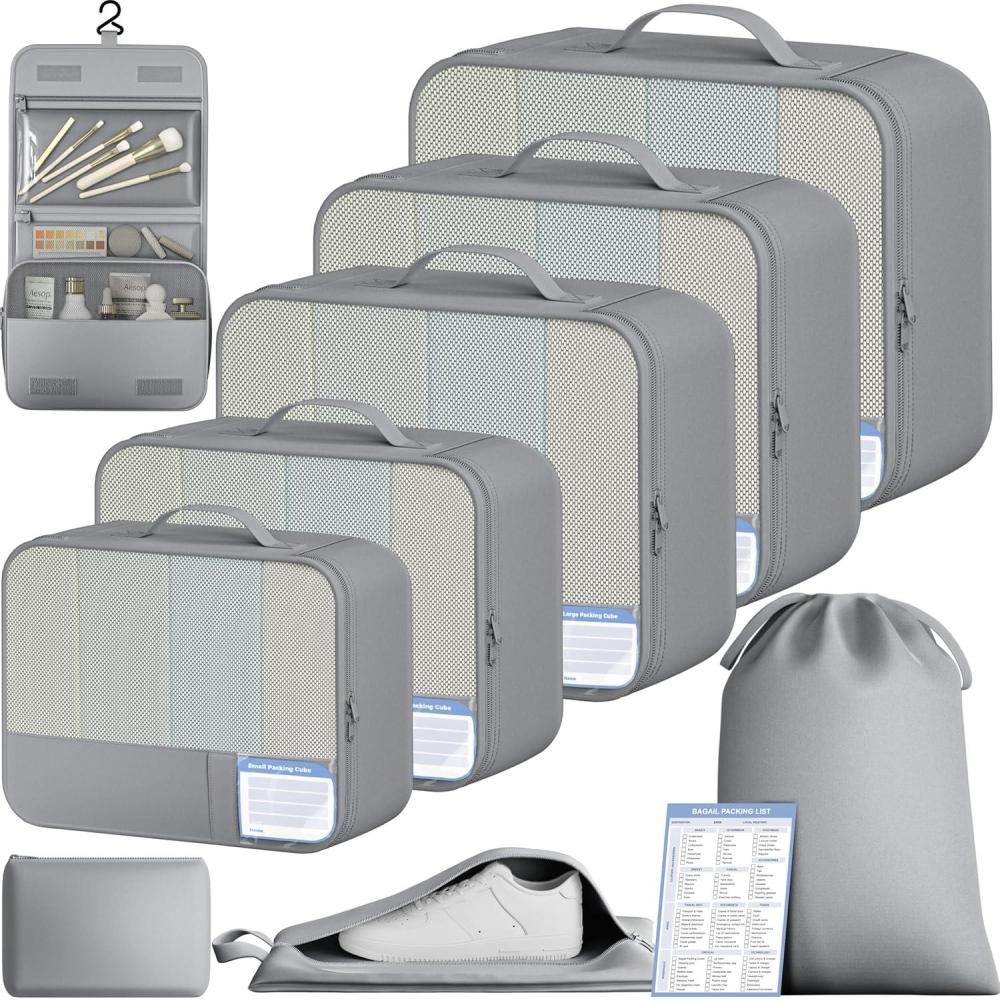 imageBAGAIL 9 Set Packing Cubes Luggage Packing Organizers for Travel AccessoriesPewter Color
