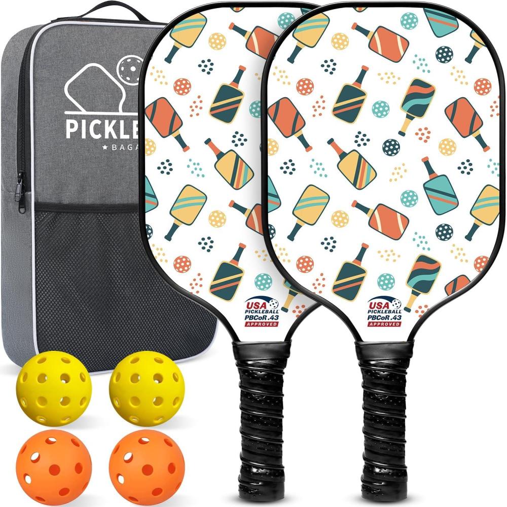 imageBAGAIL Pickleball Paddles USAPA Approved Fiberglass Surface Pickleball Set Lightweight Pickle Ball Rackets with 4 Balls 1 Bag Designed in California for Traction and StabilityRacket
