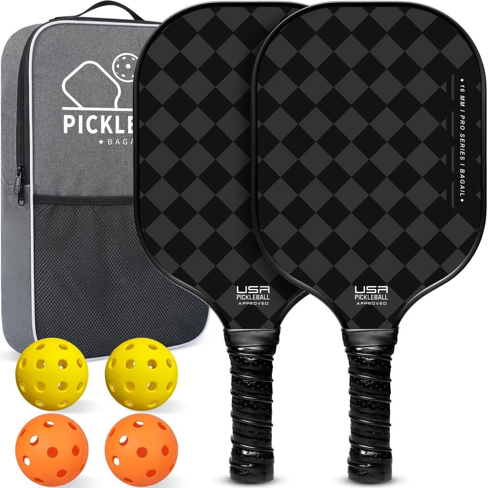 imageBAGAIL Pickleball Paddles USAPA Approved Fiberglass Surface Pickleball Set Lightweight Pickle Ball Rackets with 4 Balls 1 Bag Designed in California for Traction and StabilityChessboard