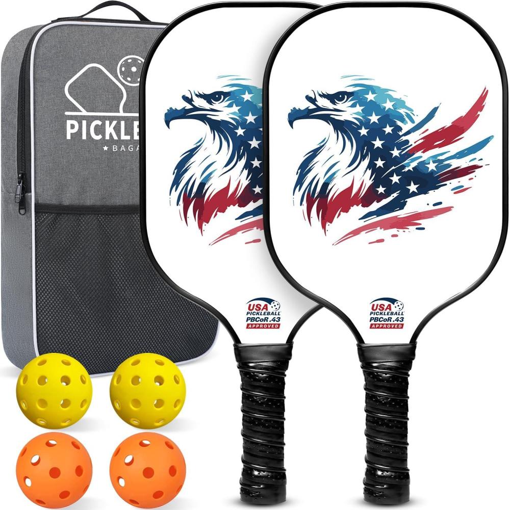 imageBAGAIL Pickleball Paddles USAPA Approved Fiberglass Surface Pickleball Set Lightweight Pickle Ball Rackets with 4 Balls 1 Bag Designed in California for Traction and StabilityEagle