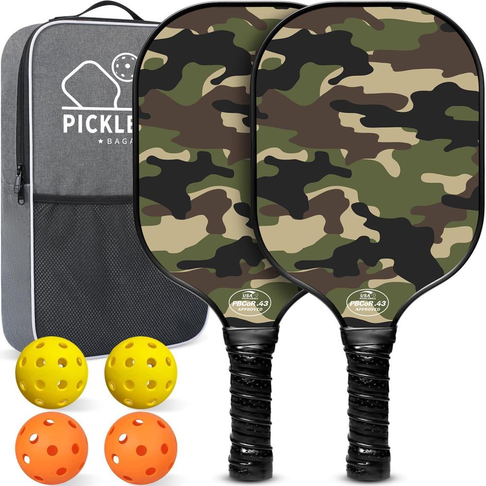 imageBAGAIL Pickleball Paddles USAPA Approved Fiberglass Surface Pickleball Set Lightweight Pickle Ball Rackets with 4 Balls 1 Bag Designed in California for Traction and StabilityCamouflage