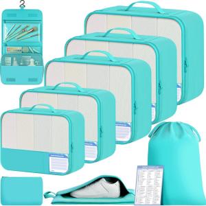 imageBAGAIL 9 Set Packing Cubes Luggage Packing Organizers for Travel AccessoriesBlue Green