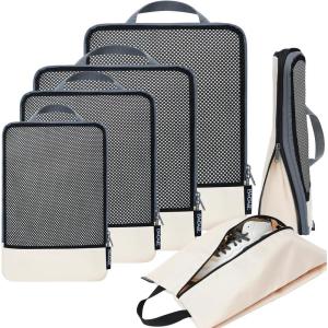 imageBAGAIL 4 Set6 Set8 Set Compression Packing Cubes Travel Accessories Expandable Packing Organizers Half Mesh 6Pink6Beige