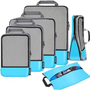 imageBAGAIL 4 Set6 Set8 Set Compression Packing Cubes Travel Accessories Expandable Packing Organizers Half Mesh 6Pink6Blue