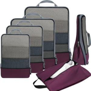 imageBAGAIL 4 Set6 Set8 Set Compression Packing Cubes Travel Accessories Expandable Packing Organizers Half Mesh 6Pink6Burgundy