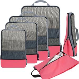 imageBAGAIL 4 Set6 Set8 Set Compression Packing Cubes Travel Accessories Expandable Packing Organizers Half Mesh 6Pink6Coral