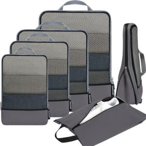 imageBAGAIL 4 Set6 Set8 Set Compression Packing Cubes Travel Accessories Expandable Packing Organizers Half Mesh 6Pink6Dark Grey