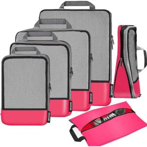 imageBAGAIL 4 Set6 Set8 Set Compression Packing Cubes Travel Accessories Expandable Packing Organizers Half Mesh 6Pink6Fuchsia