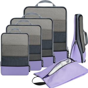 imageBAGAIL 4 Set6 Set8 Set Compression Packing Cubes Travel Accessories Expandable Packing Organizers Half Mesh 6Pink6Lavender