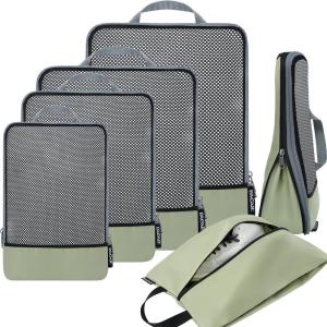 imageBAGAIL 4 Set6 Set8 Set Compression Packing Cubes Travel Accessories Expandable Packing Organizers Half Mesh 6Pink6Matcha Green