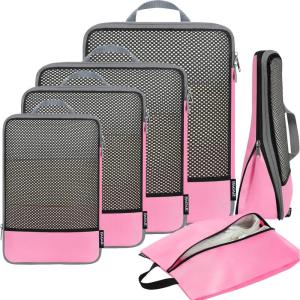imageBAGAIL 4 Set6 Set8 Set Compression Packing Cubes Travel Accessories Expandable Packing Organizers Half Mesh 6Pink6Pink