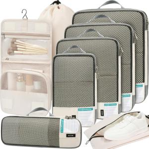 imageBAGAIL 4 Set6 Set8 Set Compression Packing Cubes Travel Accessories Expandable Packing Organizers Half Mesh 6Pink8Beige