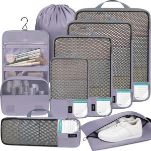 imageBAGAIL 4 Set6 Set8 Set Compression Packing Cubes Travel Accessories Expandable Packing Organizers Half Mesh 6Pink8Dusty Purple
