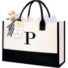 image:imageBAGAIL Initial Tote Bag Personalized Birthday Gifts for Women Teacher Friends Mom Wedding Monogrammed Beach BagIvory1pcs