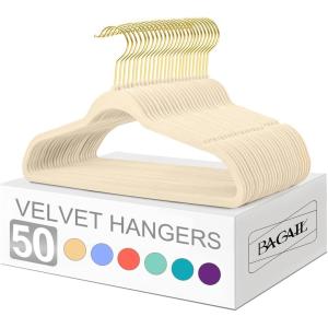 image:imageBAGAIL Velvet Hangers 50 Pack Non Slip 360 Degree Swivel Hook Strong and Durable Clothes Hangers for Coats Suit Shirt Dress Pants amp Dress ClothesIvoryGold 50 Pack