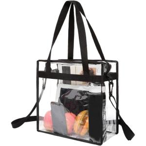 image:imageBAGAIL Clear Bags 12x6x12 Stadium Approved Clear Tote Bag with Zipper Closure Crossbody Shoulder Bag with Adjustable StrapBlack