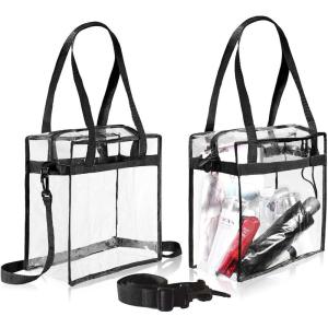 image:imageBAGAIL Clear Bags 12x6x12 Stadium Approved Clear Tote Bag with Zipper Closure Crossbody Shoulder Bag with Adjustable StrapBlack Two Pack