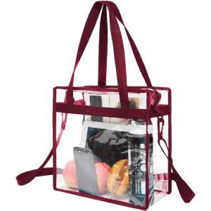 image:imageBAGAIL Clear Bags 12x6x12 Stadium Approved Clear Tote Bag with Zipper Closure Crossbody Shoulder Bag with Adjustable StrapBurgundy