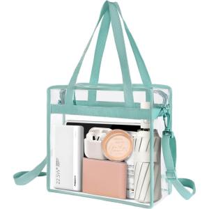 image:imageBAGAIL Clear Bags 12x6x12 Stadium Approved Clear Tote Bag with Zipper Closure Crossbody Shoulder Bag with Adjustable StrapDusty Blue